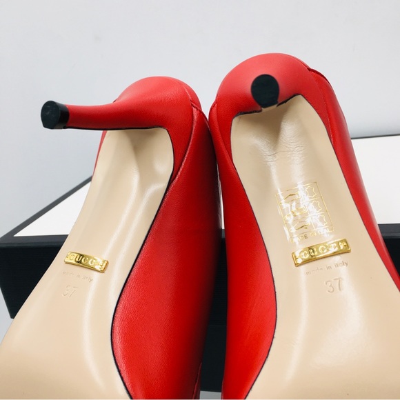 Gucci 602412 C9D00 6634 Red Leather Mid Heel Slide Sandals - Picture 10 of 13